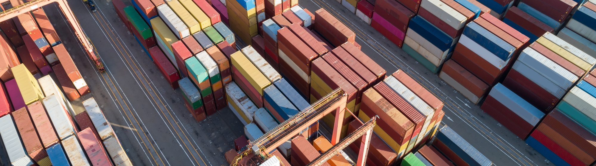 Containers staged for loading at the port